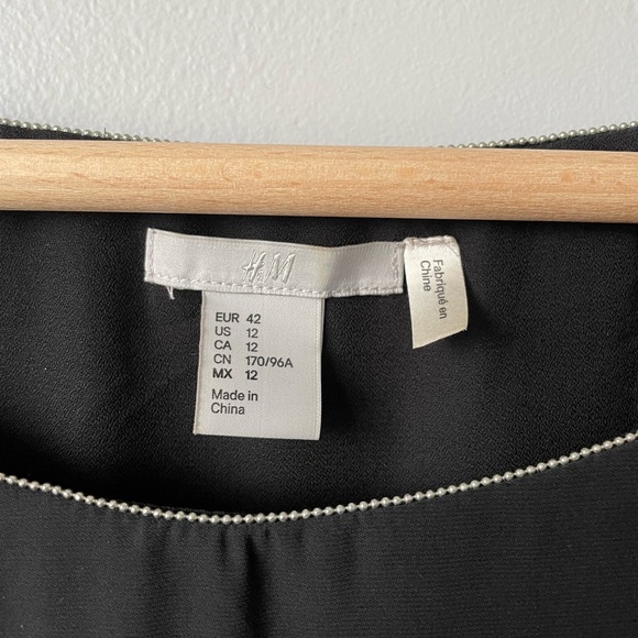 H&M SHEER BEADED LONG SLEEVE PARTY SHIFT DRESS WITH TIE WAIST SIZE 12 - Picture 5 of 11